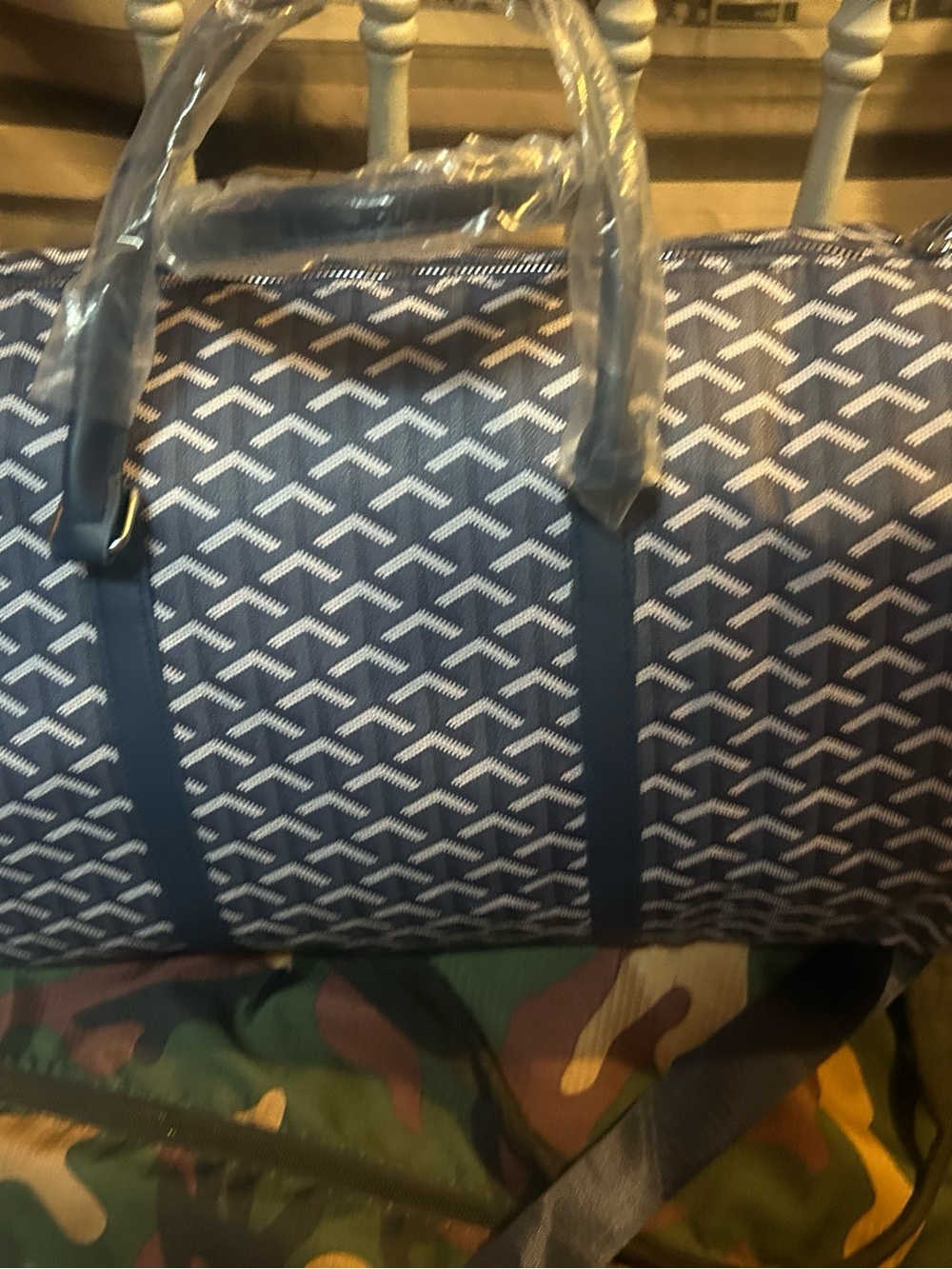 Unisex Navy Patterned Duffle Bag - Travel Weekender